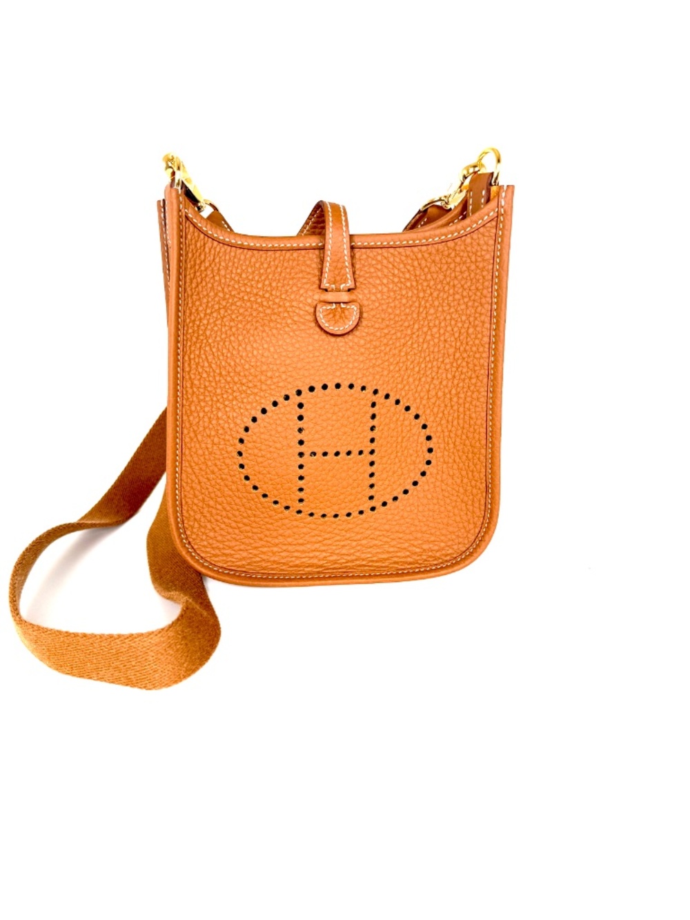HERMES Mini Evelyne TPM 16 Gold on Gold Leather Crossbody Bag New - Picture 3 of 10